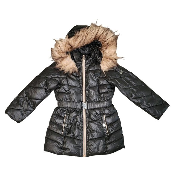 Micheal Micheal Kors Big Girls Stadium Length Belted Puffer coat fuzzy hood 5/6 - Picture 1 of 6